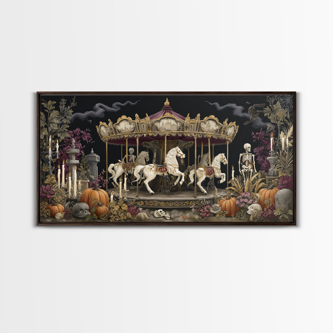 The Graveyard Carousel - Occult Still Life, Occult Wall Decor, Wide Panoramic Art, Canvas Print, Halloween Home Decor, Gothic Wall Art
