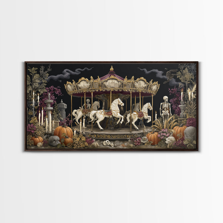The Graveyard Carousel - Occult Still Life, Occult Wall Decor, Wide Panoramic Art, Canvas Print, Halloween Home Decor, Gothic Wall Art