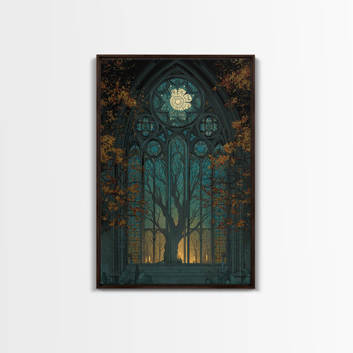 The Spiderweb Cathedral Window - Icon Portrait, Dark Fantasy Wall Art, Vertical Wall Art, Canvas Print, Halloween Home Decor