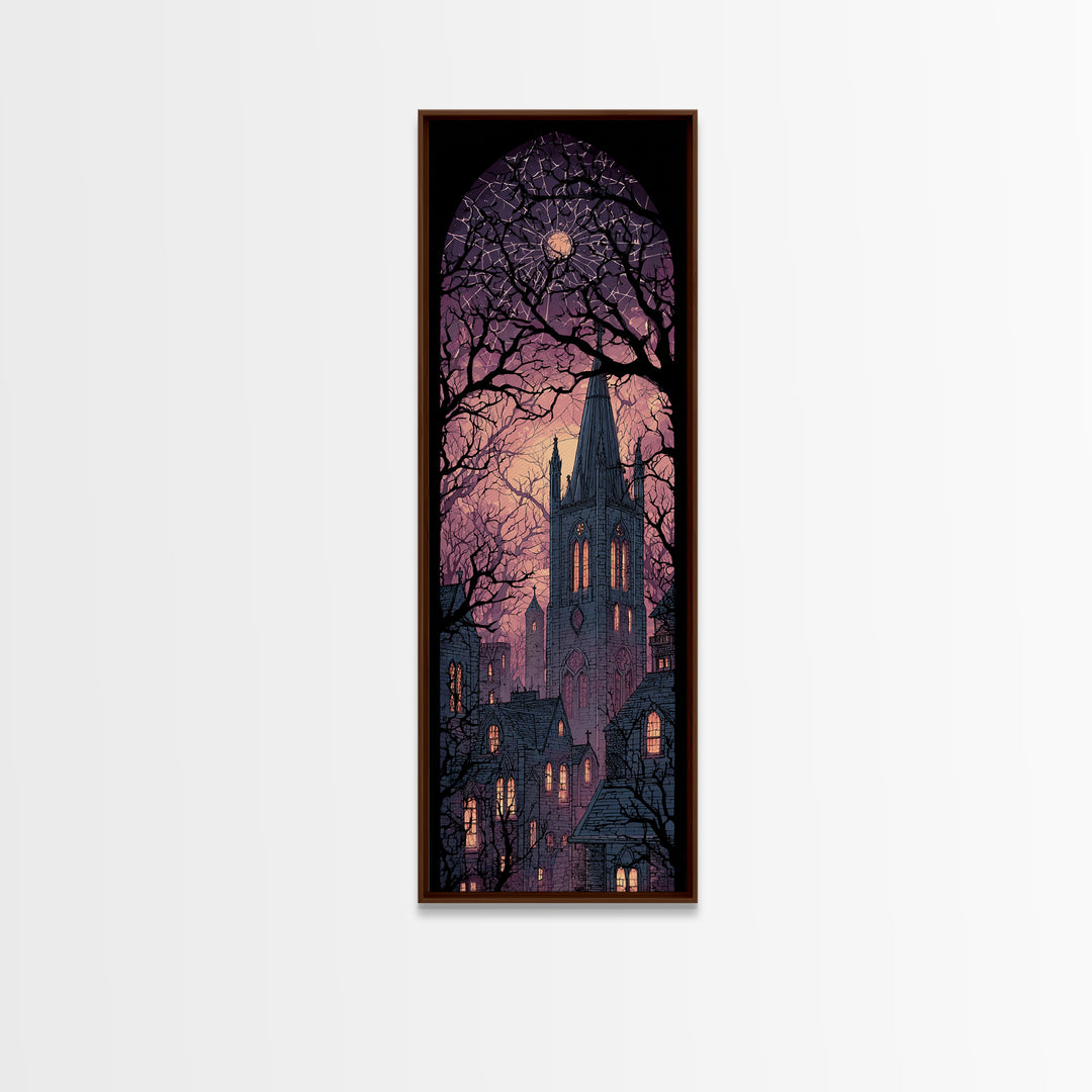 The Spiderweb Cathedral Window - Icon Portrait, Spooky Wall Decor, Tall Narrow Wall Art, Framed Canvas Print, Halloween Home Decor