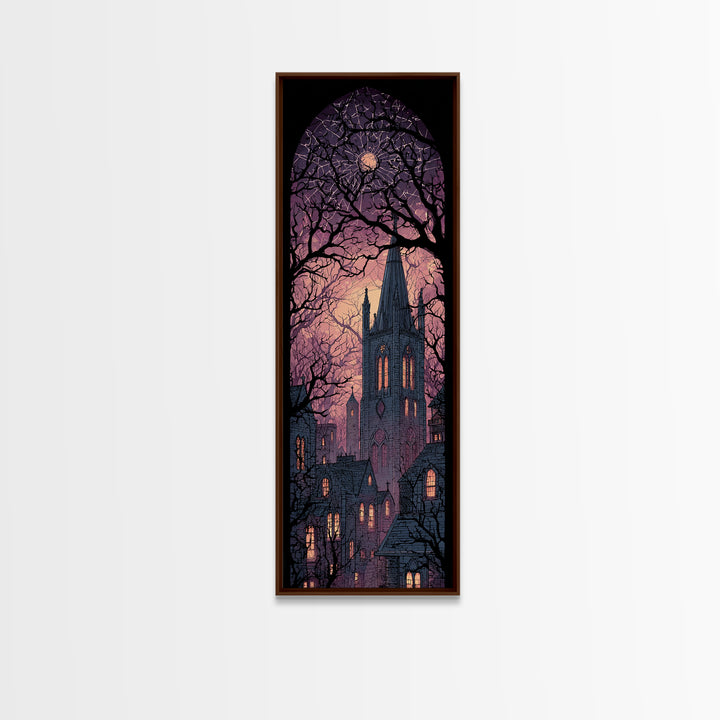 The Spiderweb Cathedral Window - Icon Portrait, Spooky Wall Decor, Tall Narrow Wall Art, Framed Canvas Print, Halloween Home Decor