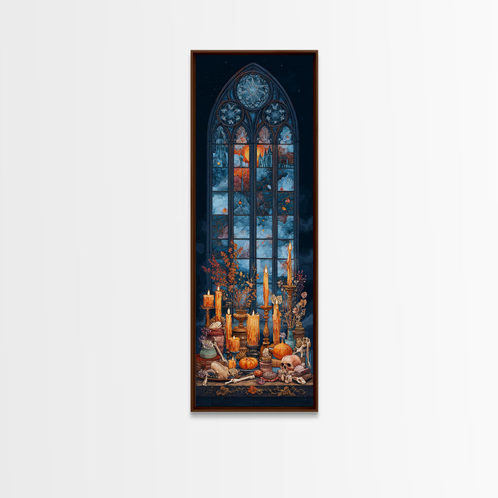 The Spiderweb Cathedral Window - Occult Still Life, Occult Wall Decor, Tall Narrow Wall Art, Canvas Print, Halloween Home Decor