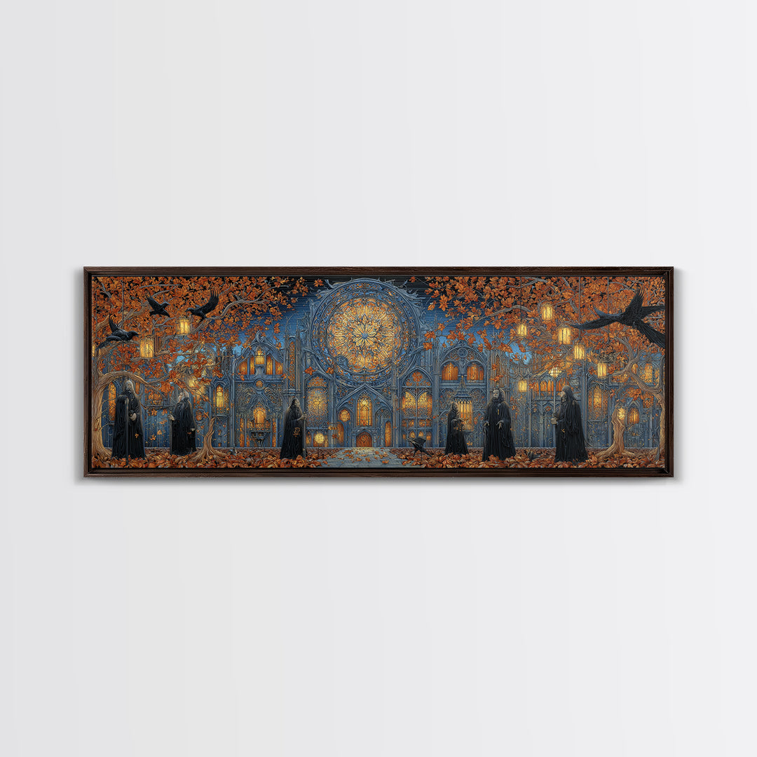 The Spiderweb Cathedral Window - Procession Scene, Occult Wall Decor, Extra Wide Wall Art, Canvas Print, Halloween Home Decor