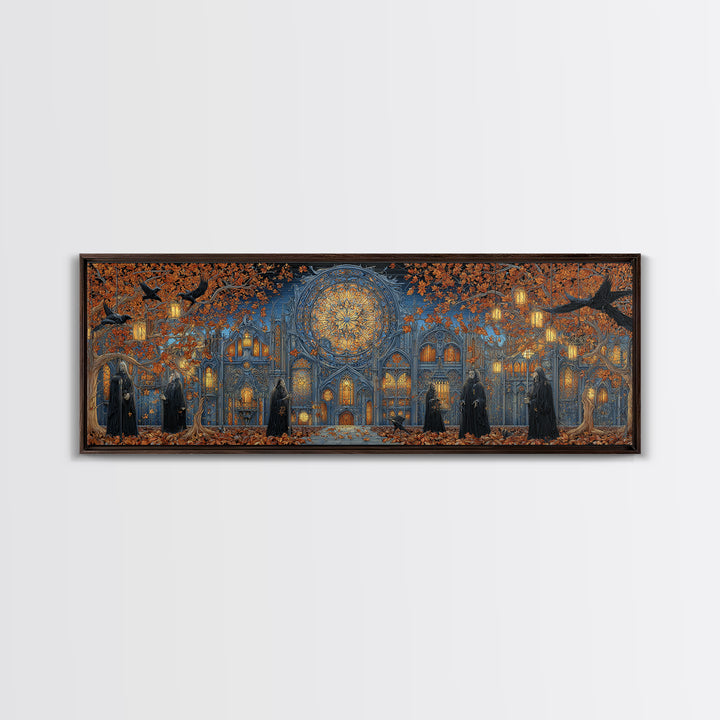 The Spiderweb Cathedral Window - Procession Scene, Occult Wall Decor, Extra Wide Wall Art, Canvas Print, Halloween Home Decor