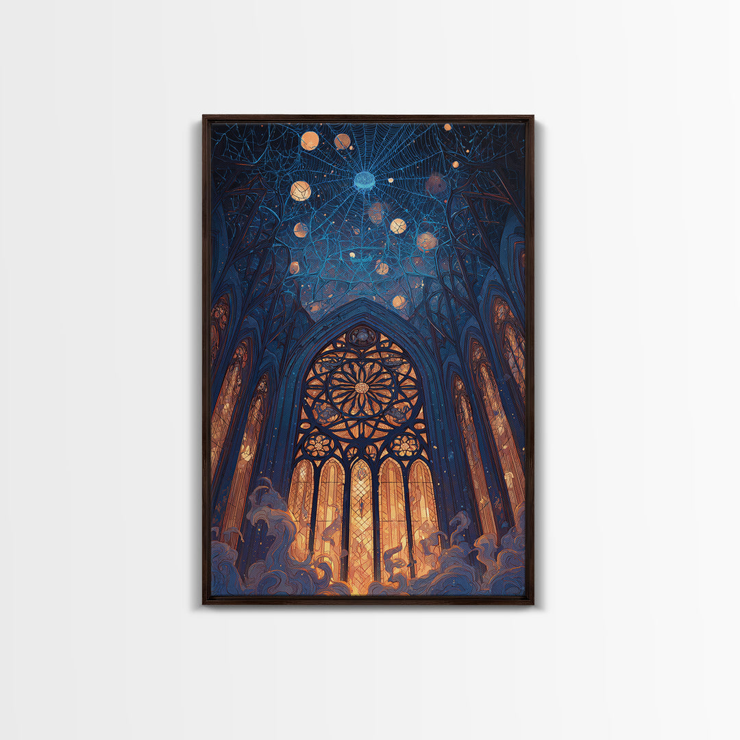 The Spiderweb Cathedral Window - Surreal Celestial Vision, Gothic Home Decor, Vertical Wall Art, Canvas Print, Halloween Home Decor