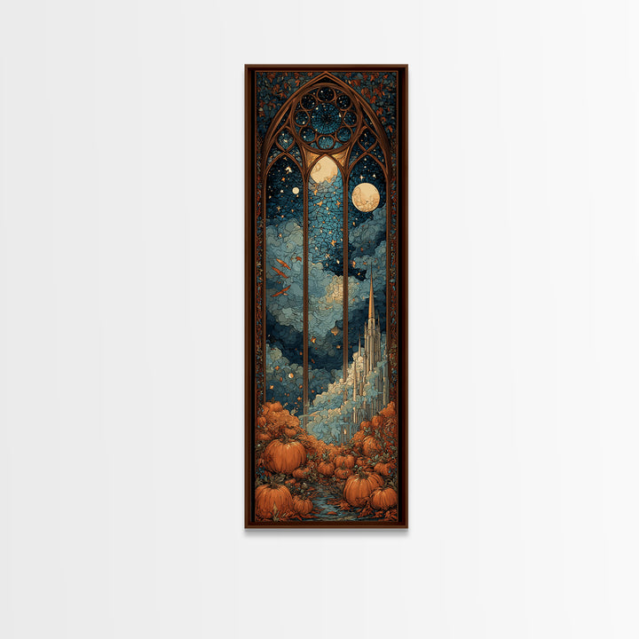 The Spiderweb Cathedral Window - Surreal Celestial Vision, Macabre Halloween Art, Tall Narrow Wall Art, Framed Canvas Print, Gothic Wall Art