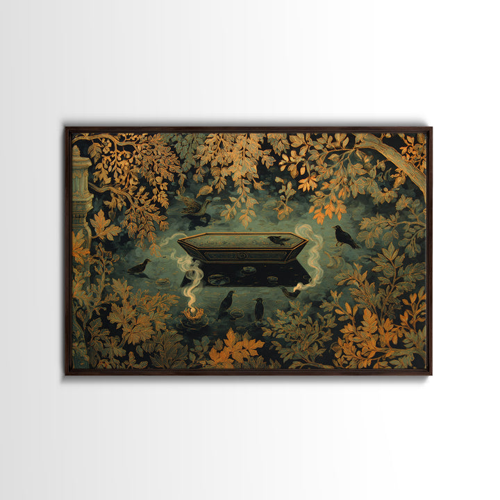 The Floating Coffin Garden - Icon Portrait, Dark Fantasy Wall Art, Landscape Wall Art, Canvas Print, Halloween Home Decor, Gothic Wall Art
