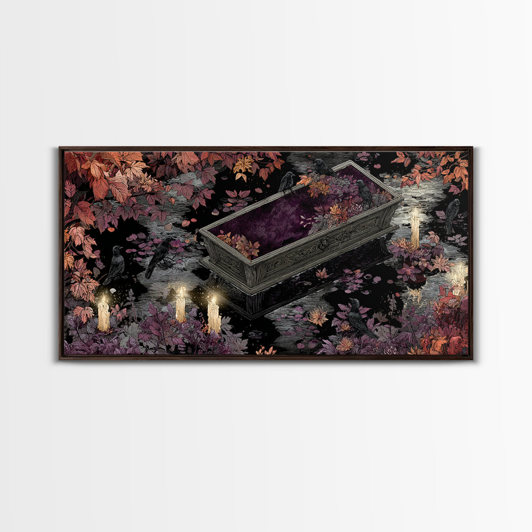 The Floating Coffin Garden - Icon Portrait, Halloween Wall Art, Wide Panoramic Art, Framed Canvas Print, Halloween Home Decor
