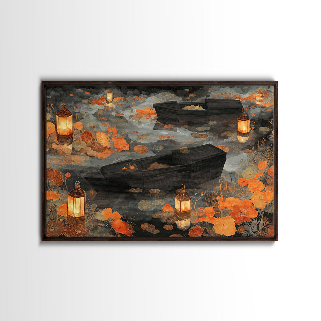 The Floating Coffin Garden - Environmental Panorama, Gothic Home Decor, Landscape Wall Art, Canvas Print, Halloween Home Decor