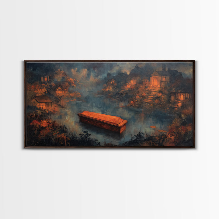 The Floating Coffin Garden - Environmental Panorama, Occult Wall Decor, Wide Panoramic Art, Canvas Print, Halloween Home Decor