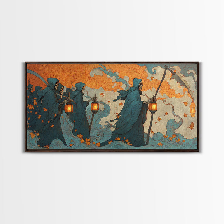 The Autumn Reaper Parade - Icon Portrait, Dark Fantasy Wall Art, Wide Panoramic Art, Canvas Print, Halloween Home Decor, Gothic Wall Art