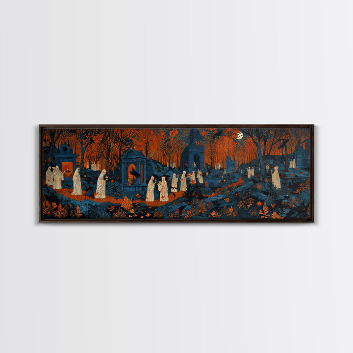 The Autumn Reaper Parade - Environmental Panorama, Spooky Wall Decor, Extra Wide Wall Art, Framed Canvas Print, Halloween Home Decor