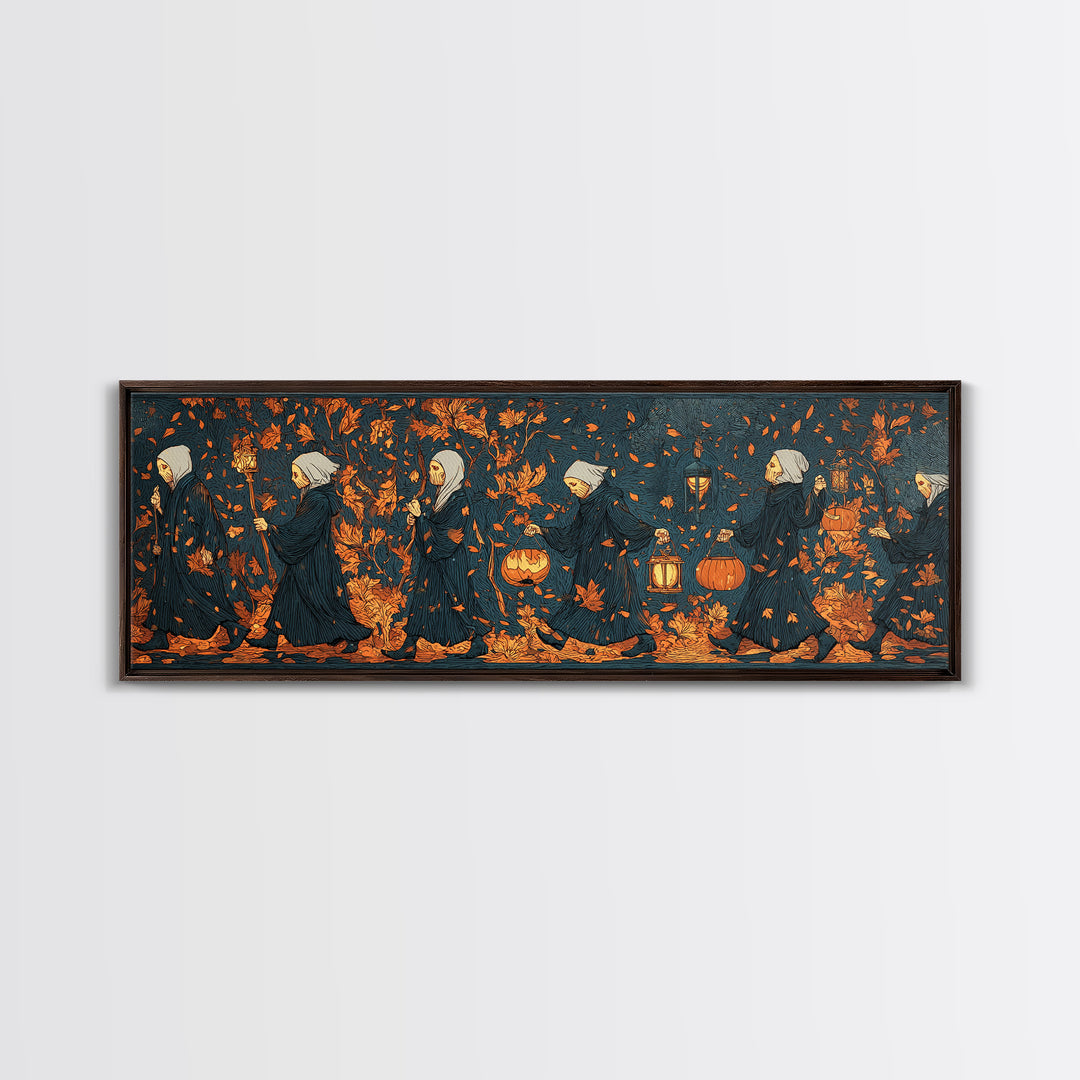 The Autumn Reaper Parade - Procession Scene, Gothic Home Decor, Extra Wide Wall Art, Canvas Print, Halloween Home Decor, Gothic Wall Art