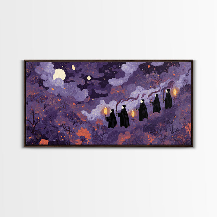 The Autumn Reaper Parade - Surreal Celestial Vision, Gothic Home Decor, Wide Panoramic Art, Canvas Print, Halloween Home Decor