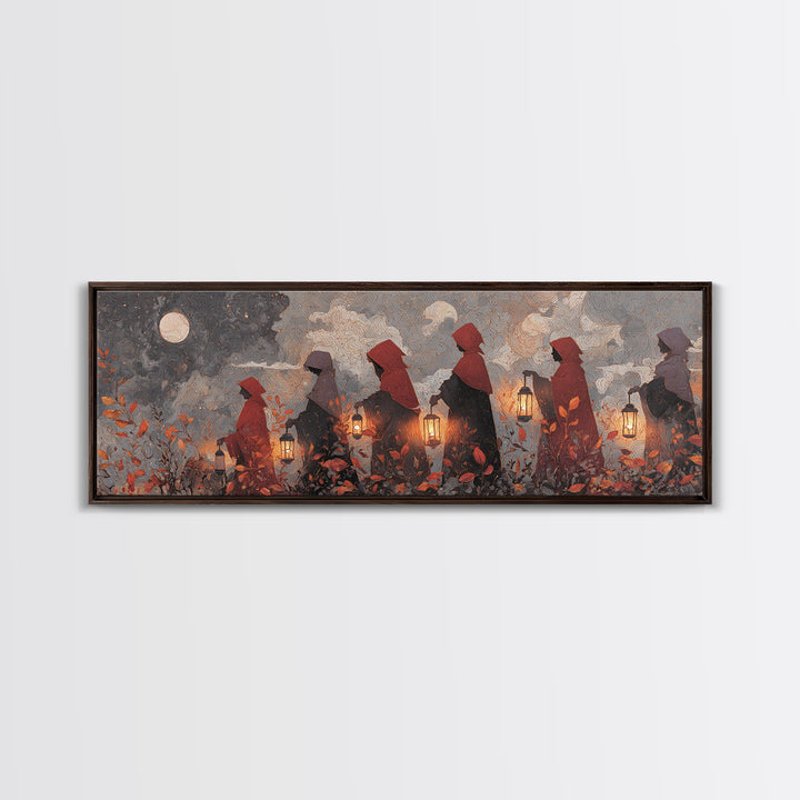 The Autumn Reaper Parade - Surreal Celestial Vision, Spooky Wall Decor, Extra Wide Wall Art, Framed Canvas Print, Halloween Home Decor