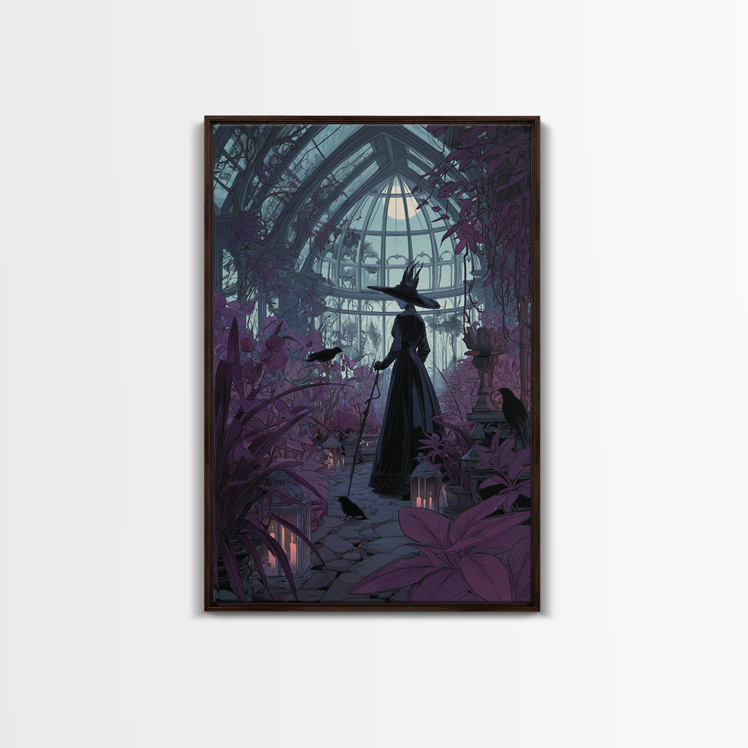 The Witch Queen Greenhouse - Icon Portrait, Macabre Halloween Art, Vertical Wall Art, Framed Canvas Print, Halloween Home Decor