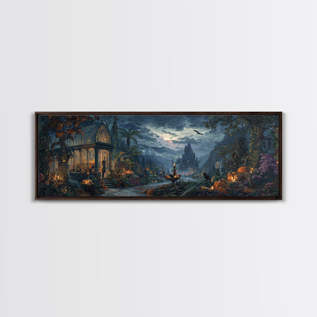The Witch Queen Greenhouse - Environmental Panorama, Dark Fantasy Wall Art, Extra Wide Wall Art, Canvas Print, Halloween Home Decor