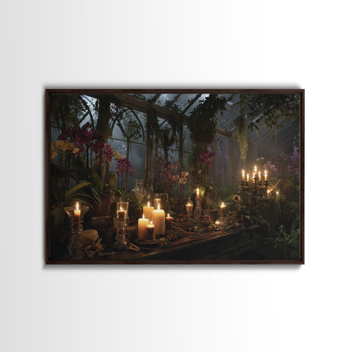 The Witch Queen Greenhouse - Occult Still Life, Dark Fantasy Wall Art, Landscape Wall Art, Canvas Print, Halloween Home Decor