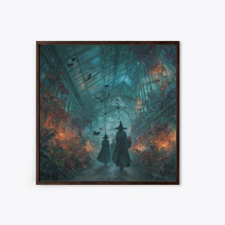 The Witch Queen Greenhouse - Procession Scene, Dark Fantasy Wall Art, Square Wall Art, Canvas Print, Halloween Home Decor, Gothic Wall Art