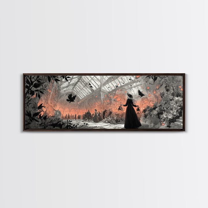 The Witch Queen Greenhouse - Procession Scene, Gothic Home Decor, Extra Wide Wall Art, Canvas Print, Halloween Home Decor, Gothic Wall Art