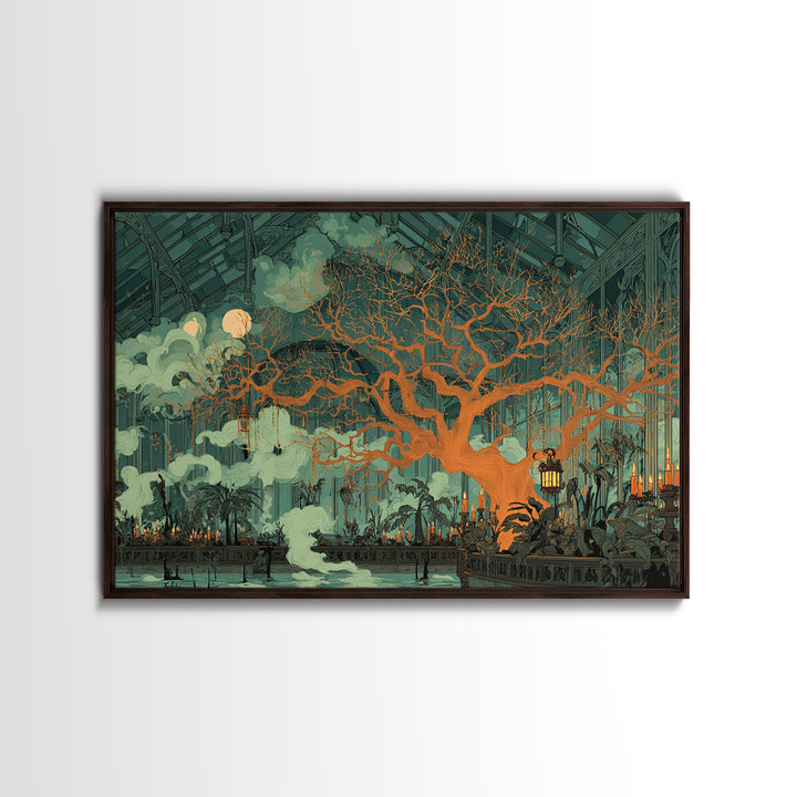 The Witch Queen Greenhouse - Surreal Celestial Vision, Dark Fantasy Wall Art, Landscape Wall Art, Canvas Print, Halloween Home Decor