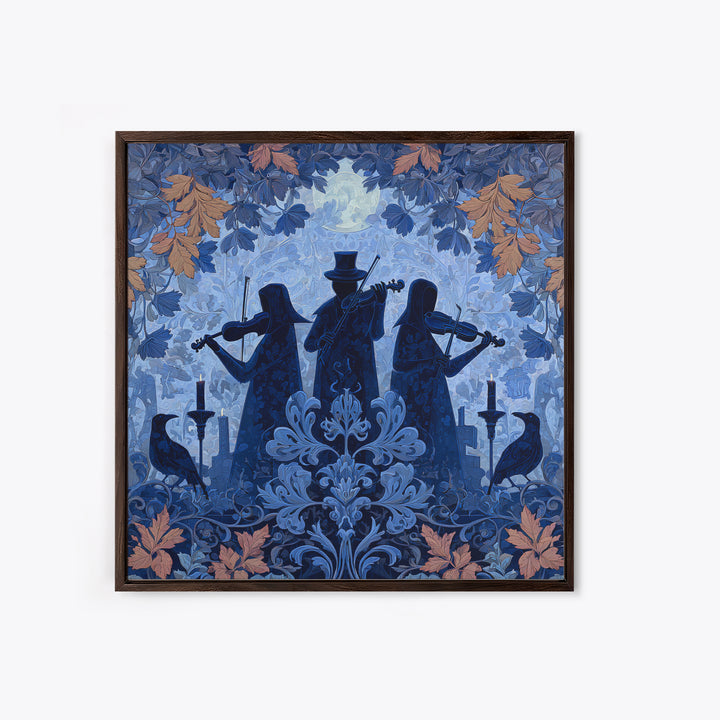 The Ghostly Violin Procession - Icon Portrait, Spooky Wall Decor, Square Wall Art, Framed Canvas Print, Halloween Home Decor
