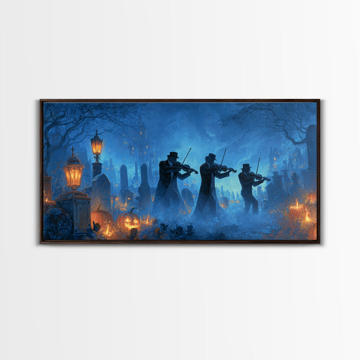 The Ghostly Violin Procession - Icon Portrait, Halloween Wall Art, Wide Panoramic Art, Framed Canvas Print, Halloween Home Decor