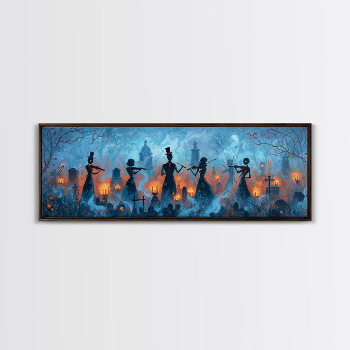 The Ghostly Violin Procession - Icon Portrait, Macabre Halloween Art, Extra Wide Wall Art, Framed Canvas Print, Halloween Home Decor