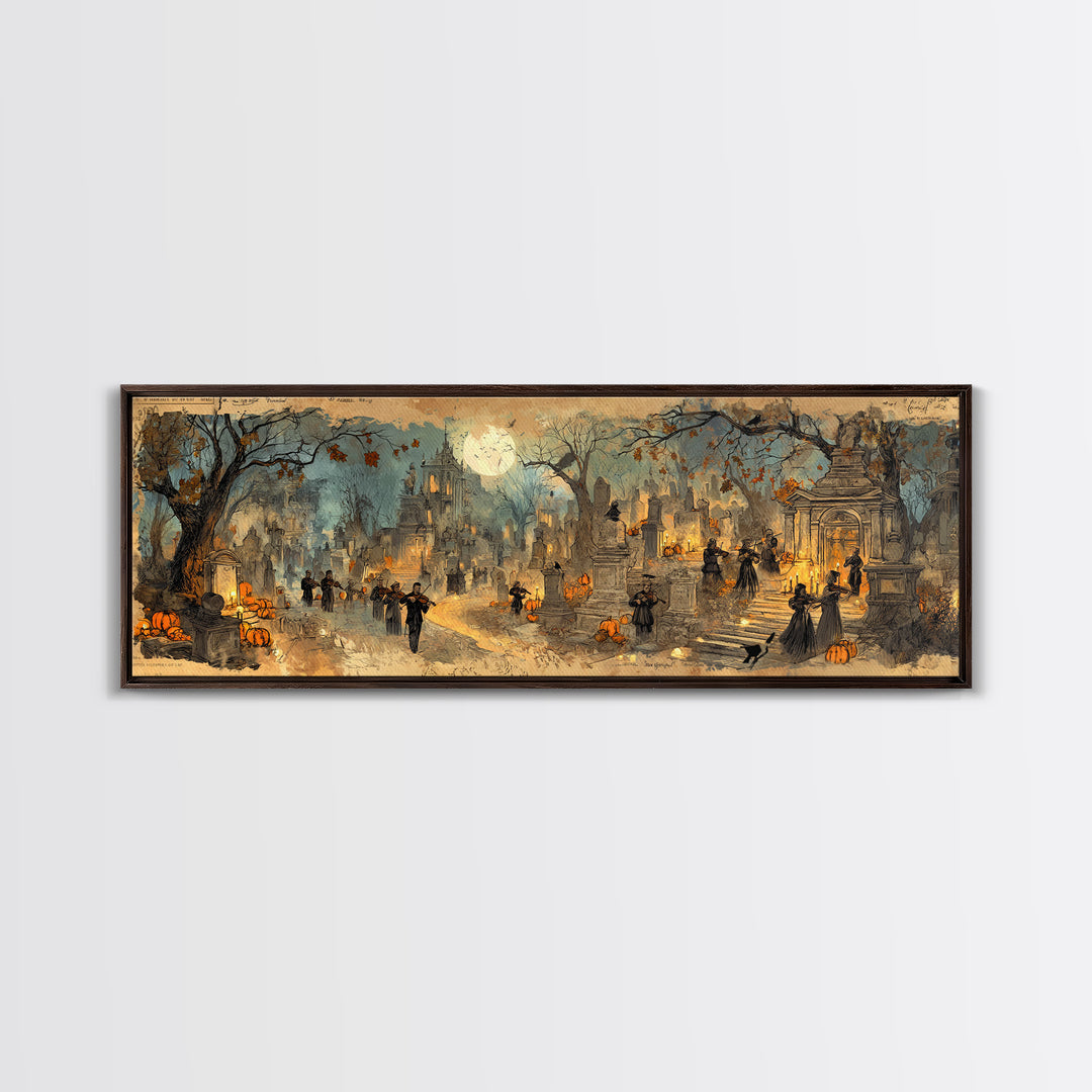 The Ghostly Violin Procession - Environmental Panorama, Occult Wall Decor, Extra Wide Wall Art, Canvas Print, Halloween Home Decor