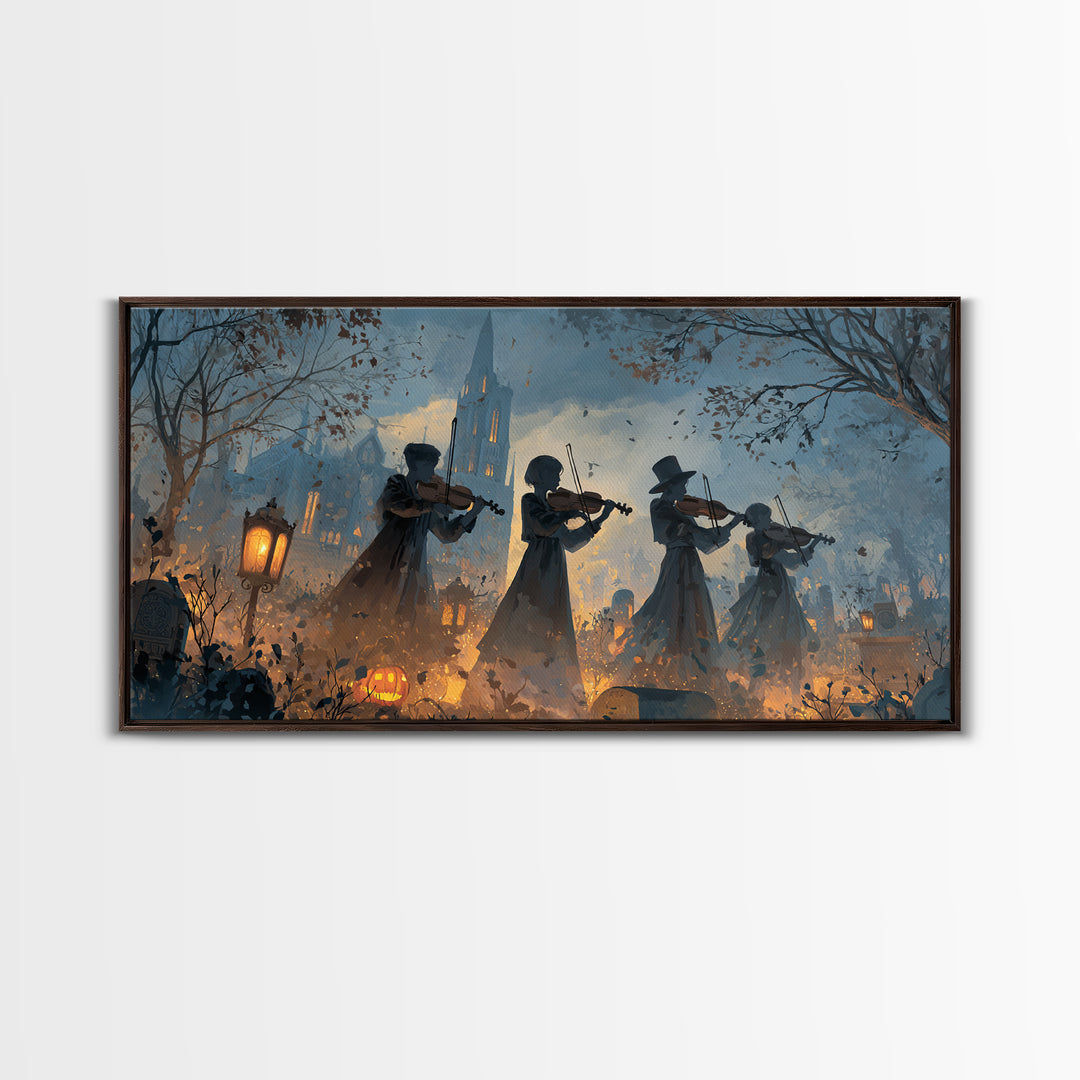 The Ghostly Violin Procession - Procession Scene, Occult Wall Decor, Wide Panoramic Art, Canvas Print, Halloween Home Decor, Gothic Wall Art
