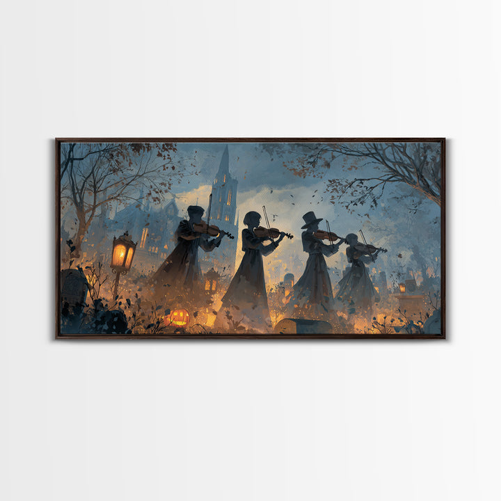 The Ghostly Violin Procession - Procession Scene, Occult Wall Decor, Wide Panoramic Art, Canvas Print, Halloween Home Decor, Gothic Wall Art