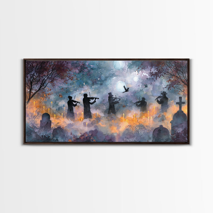 The Ghostly Violin Procession - Surreal Celestial Vision, Gothic Home Decor, Wide Panoramic Art, Canvas Print, Halloween Home Decor