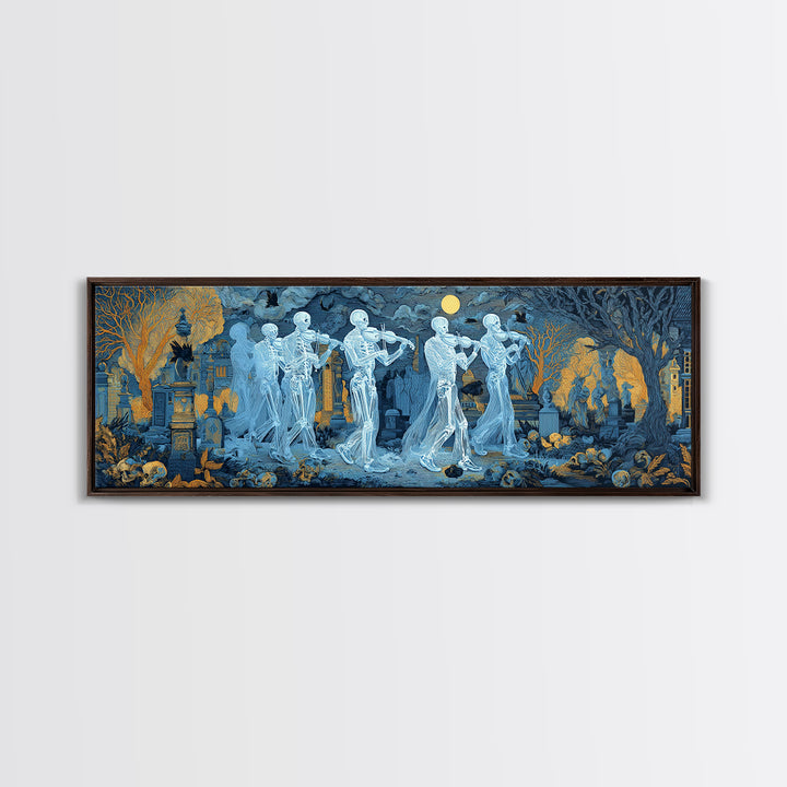 The Ghostly Violin Procession - Surreal Celestial Vision, Spooky Wall Decor, Extra Wide Wall Art, Framed Canvas Print, Halloween Home Decor