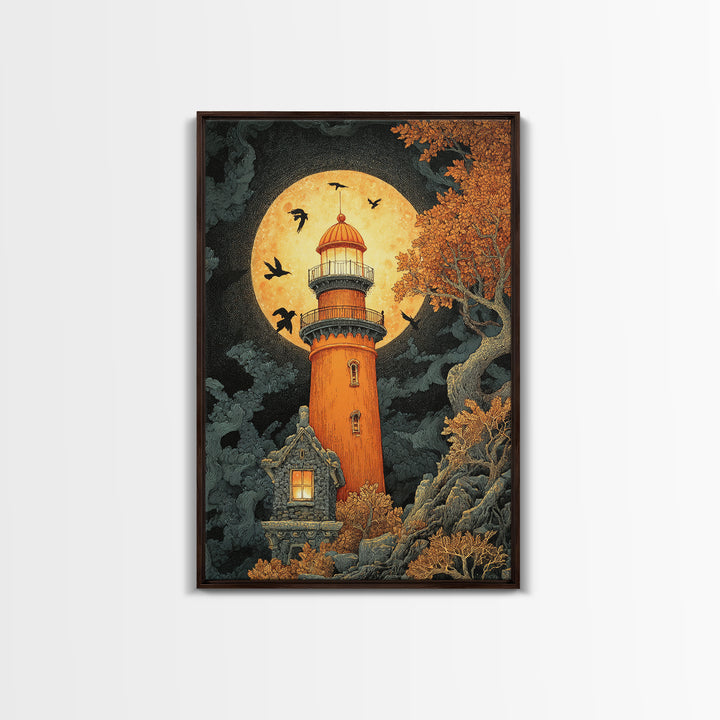 The Pumpkin Moon Lighthouse - Icon Portrait, Gothic Home Decor, Vertical Wall Art, Canvas Print, Halloween Home Decor, Gothic Wall Art