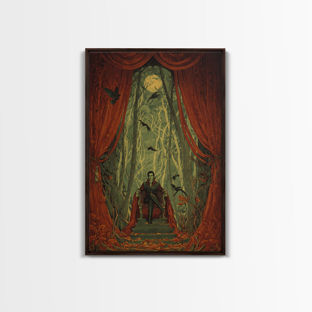 The Velvet Vampire Conservatory - Icon Portrait, Macabre Halloween Art, Vertical Wall Art, Framed Canvas Print, Halloween Home Decor