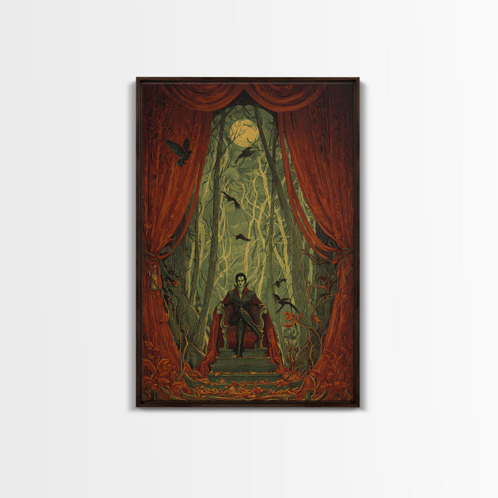 The Velvet Vampire Conservatory - Icon Portrait, Macabre Halloween Art, Vertical Wall Art, Framed Canvas Print, Halloween Home Decor