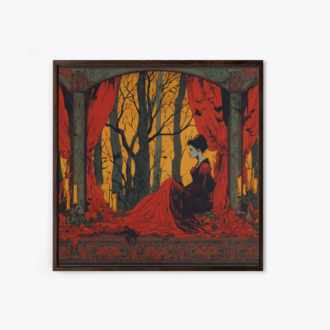 The Velvet Vampire Conservatory - Icon Portrait, Dark Fantasy Wall Art, Square Wall Art, Canvas Print, Halloween Home Decor, Gothic Wall Art