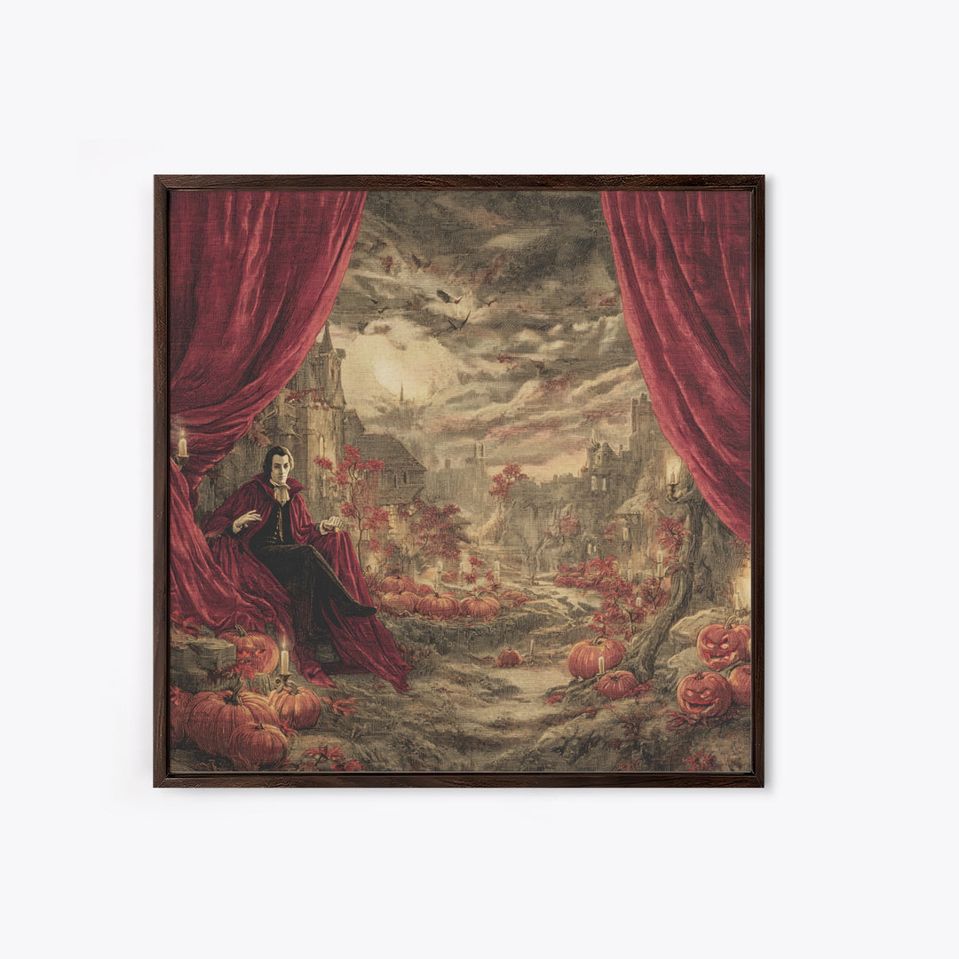 The Velvet Vampire Conservatory - Environmental Panorama, Occult Wall Decor, Square Wall Art, Canvas Print, Halloween Home Decor