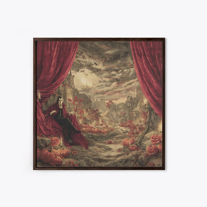 The Velvet Vampire Conservatory - Environmental Panorama, Occult Wall Decor, Square Wall Art, Canvas Print, Halloween Home Decor