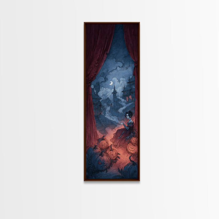 The Velvet Vampire Conservatory - Environmental Panorama, Occult Wall Decor, Tall Narrow Wall Art, Canvas Print, Halloween Home Decor