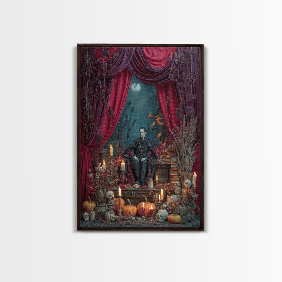 The Velvet Vampire Conservatory - Occult Still Life, Macabre Halloween Art, Vertical Wall Art, Framed Canvas Print, Halloween Home Decor