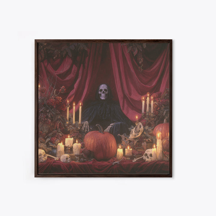 The Velvet Vampire Conservatory - Occult Still Life, Macabre Halloween Art, Square Wall Art, Framed Canvas Print, Halloween Home Decor