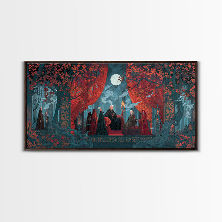 The Velvet Vampire Conservatory - Procession Scene, Gothic Home Decor, Wide Panoramic Art, Canvas Print, Halloween Home Decor