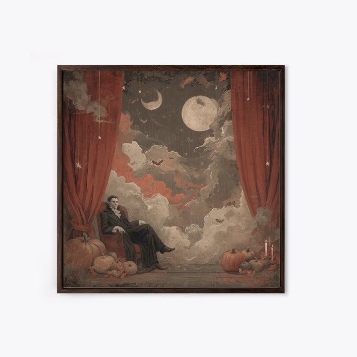 The Velvet Vampire Conservatory - Surreal Celestial Vision, Macabre Halloween Art, Square Wall Art, Framed Canvas Print, Gothic Wall Art