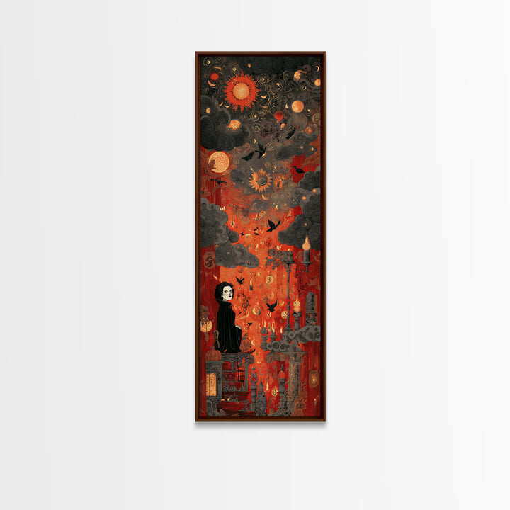 The Velvet Vampire Conservatory - Surreal Celestial Vision, Spooky Wall Decor, Tall Narrow Wall Art, Framed Canvas Print, Gothic Wall Art