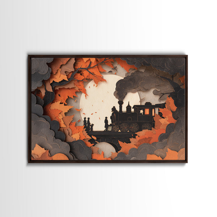 The Phantom Train Of October - Icon Portrait, Halloween Wall Art, Landscape Wall Art, Framed Canvas Print, Halloween Home Decor
