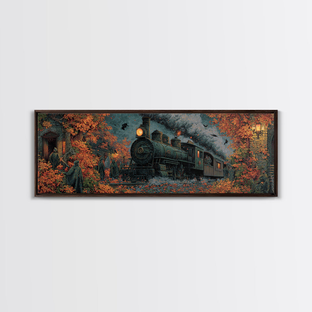 The Phantom Train Of October - Procession Scene, Spooky Wall Decor, Extra Wide Wall Art, Framed Canvas Print, Halloween Home Decor
