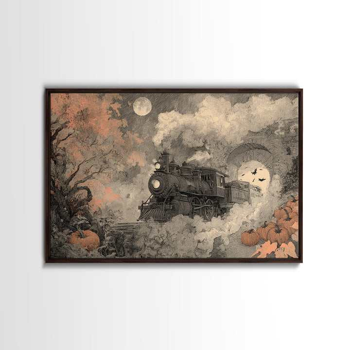 The Phantom Train Of October - Surreal Celestial Vision, Occult Wall Decor, Landscape Wall Art, Canvas Print, Halloween Home Decor