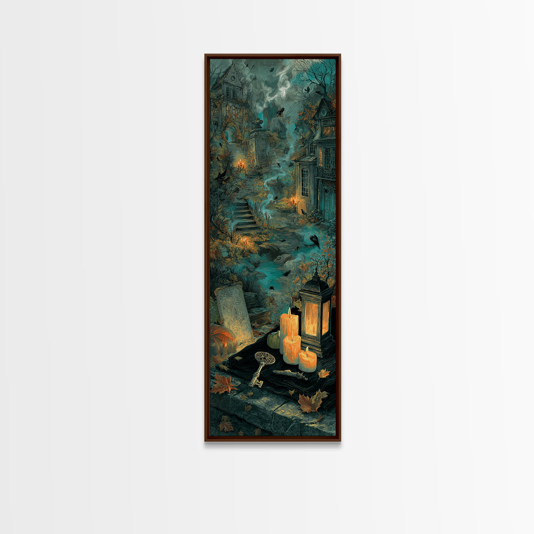 The Bone Key Still Life - Environmental Panorama, Spooky Wall Decor, Tall Narrow Wall Art, Framed Canvas Print, Halloween Home Decor