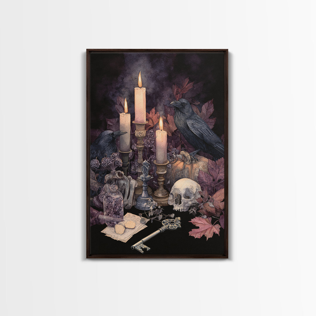 The Bone Key Still Life - Occult Still Life, Spooky Wall Decor, Vertical Wall Art, Framed Canvas Print, Halloween Home Decor